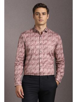 Louis Philippe - Men Cotton Blend Printed Collar Neck Super Slim Fit Pink Shirt