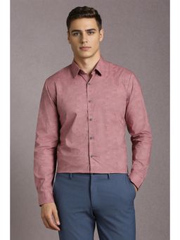 Louis Philippe - Men Cotton Blend Printed Collar Neck Super Slim Fit Pink Shirt