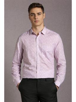 Louis Philippe - Men Cotton Blend Floral Collar Neck Regular Fit Pink Shirt