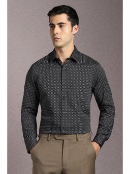 Louis Philippe - Men Cotton Printed Collar Neck Regular Fit Black Shirt