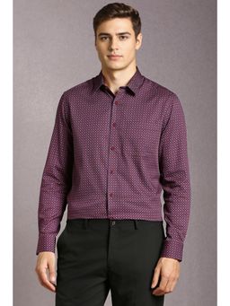 Louis Philippe - Men Cotton Printed Collar Neck Regular Fit Purple Shirt