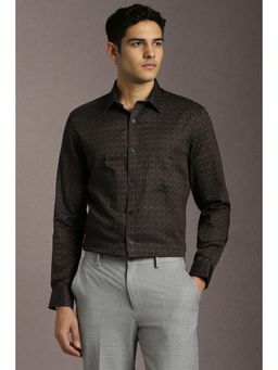 Louis Philippe - Men Cotton Geometric Collar Neck Regular Fit Brown Shirt