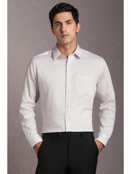 Louis Philippe - Men Cotton Printed Collar Neck Regular Fit Beige Shirt