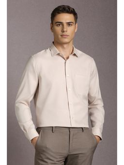 Louis Philippe - Men Cotton Solid Collar Neck Regular Fit Beige Shirt