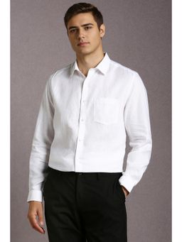 Louis Philippe - Men Linen Textured Collar Neck Regular Fit White Shirt