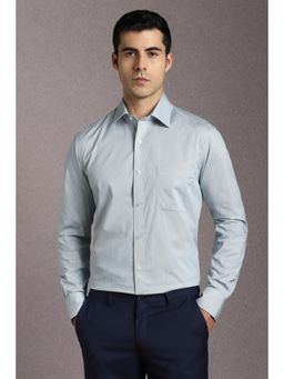 Louis Philippe - Men Cotton Printed Collar Neck Regular Fit Blue Shirt