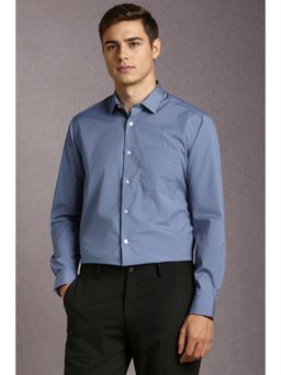 Louis Philippe - Men Cotton Blend Solid Collar Neck Regular Fit Blue Shirt