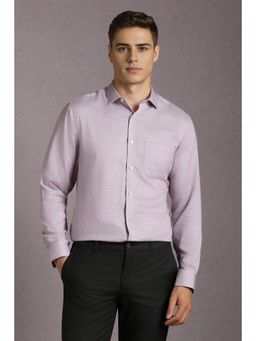 Louis Philippe - Men Cotton Textured Collar Neck Regular Fit Purple Shirt
