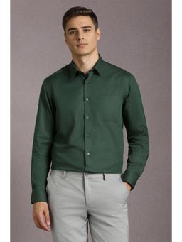 Louis Philippe - Men Cotton Textured Collar Neck Regular Fit Green Shirt