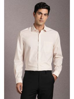 Louis Philippe - Men Cotton Checks Collar Neck Regular Fit Beige Shirt