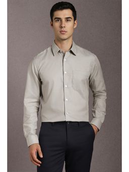 Louis Philippe - Men Cotton Textured Collar Neck Regular Fit Grey Shirt