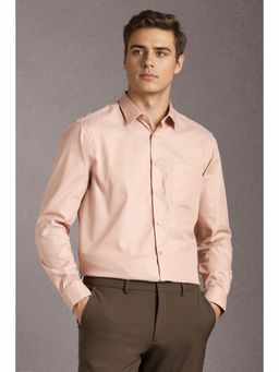Louis Philippe - Men Cotton Textured Collar Neck Regular Fit Pink Shirt