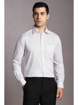 Louis Philippe - Men Cotton Printed Collar Neck Regular Fit White Shirt