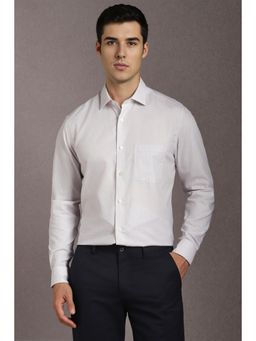 Louis Philippe - Men Cotton Checks Collar Neck Regular Fit White Shirt