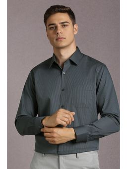 Louis Philippe - Men Cotton Printed Collar Neck Regular Fit Grey Shirt