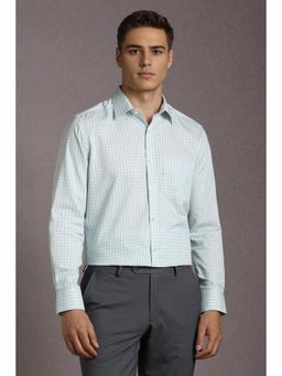 Louis Philippe - Men Cotton Checks Collar Neck Regular Fit Blue Shirt