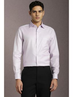 Louis Philippe - Men Cotton Textured Collar Neck Regular Fit Purple Shirt