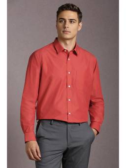 Louis Philippe - Men Cotton Solid Collar Neck Regular Fit Red Shirt