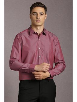 Louis Philippe - Men Cotton Solid Collar Neck Regular Fit Maroon Shirt
