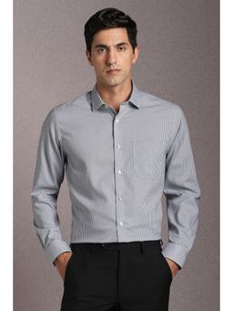 Louis Philippe - Men Cotton Checks Collar Neck Regular Fit Grey Shirt
