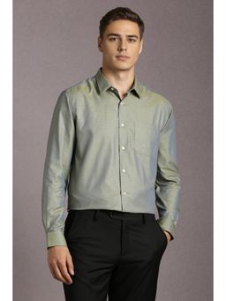 Louis Philippe - Men Cotton Textured Collar Neck Regular Fit Olive Shirt