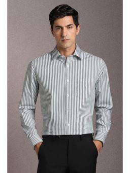 Louis Philippe - Men Cotton Stripes Collar Neck Regular Fit White Shirt