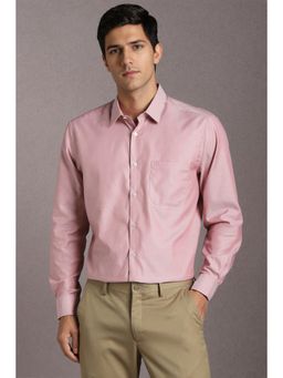Louis Philippe - Men Cotton Textured Collar Neck Regular Fit Pink Shirt