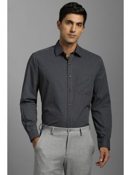 Louis Philippe - Men Cotton Printed Collar Neck Regular Fit Black Shirt