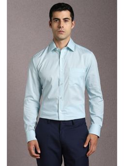 Louis Philippe - Men Cotton Printed Collar Neck Regular Fit Blue Shirt