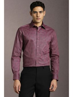 Louis Philippe - Men Cotton Textured Collar Neck Regular Fit Maroon Shirt