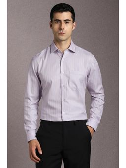 Louis Philippe - Men Cotton Stripes Collar Neck Regular Fit Purple Shirt