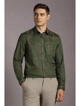 Louis Philippe - Men Cotton Printed Collar Neck Regular Fit Green Shirt