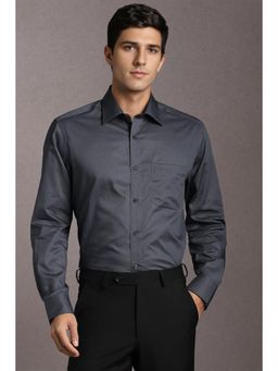 Louis Philippe - Men Cotton Printed Collar Neck Regular Fit Grey Shirt