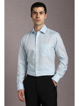 Louis Philippe - Men Cotton Printed Collar Neck Regular Fit Blue Shirt