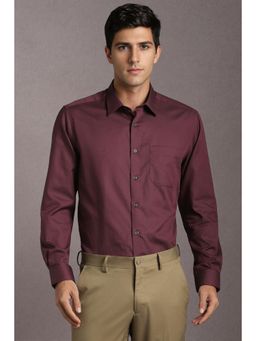 Louis Philippe - Men Cotton Textured Collar Neck Regular Fit Maroon Shirt