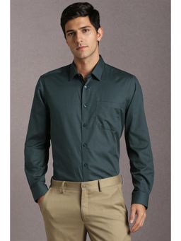 Louis Philippe - Men Cotton Textured Collar Neck Regular Fit Green Shirt