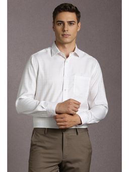 Louis Philippe - Men Cotton Checks Collar Neck Regular Fit White Shirt