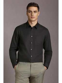 Louis Philippe - Men Cotton Textured Collar Neck Regular Fit Black Shirt