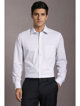 Louis Philippe - Men Cotton Printed Collar Neck Regular Fit White Shirt