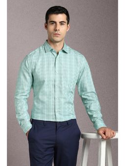 Louis Philippe - Men Cotton Checks Collar Neck Regular Fit Green Shirt