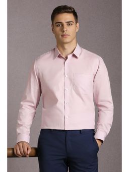 Louis Philippe - Men Cotton Textured Collar Neck Regular Fit Pink Shirt