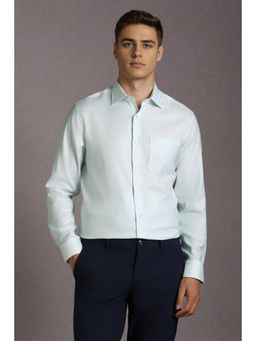 Louis Philippe - Men Cotton Textured Collar Neck Regular Fit Blue Shirt