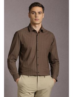 Louis Philippe - Men Nylon Blended Printed Collar Neck Slim Fit Brown Shirt