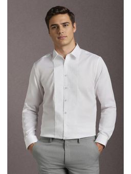 Louis Philippe - Men Cotton Embroidered Collar Neck Slim Fit White Shirt