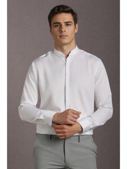 Louis Philippe - Men Cotton Solid Mandarin Neck Slim Fit White Shirt