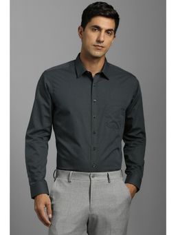 Louis Philippe - Men Cotton Textured Collar Neck Slim Fit Grey Shirt