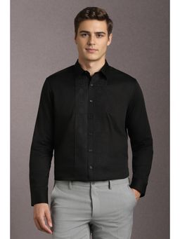Louis Philippe - Men Cotton Embroidered Collar Neck Slim Fit Black Shirt