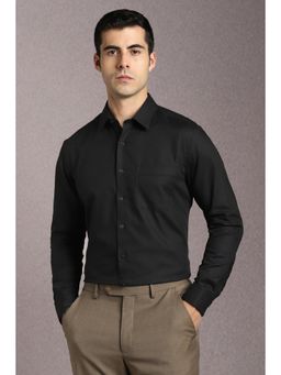 Louis Philippe - Men Cotton Solid Collar Neck Slim Fit Black Shirt