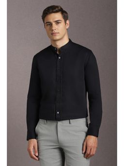 Louis Philippe - Men Cotton Embellished Mandarin Neck Slim Fit Black Shirt