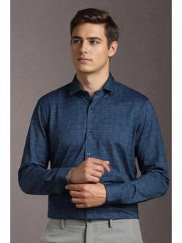 Louis Philippe - Men Cotton Printed Collar Neck Slim Fit Navy Blue Shirt